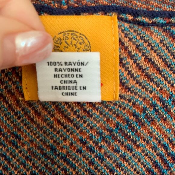 Ruby Rd Go West Multicolor Jacquard Fringe Hem Open Cardigan Medium - Picture 7 of 7